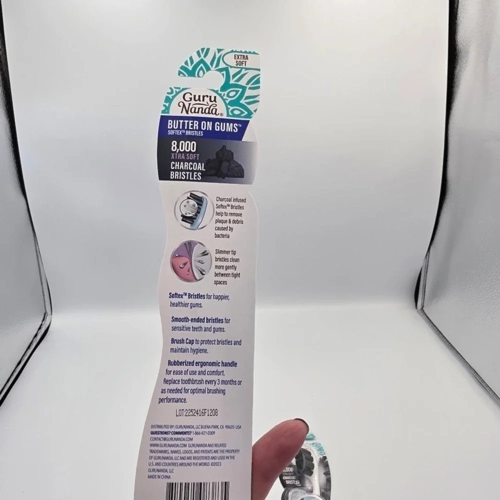 2 Pk‎ Guru Nanda Butter On Gums Extra Soft Toothbrushes 8000 Charcoal Bristles